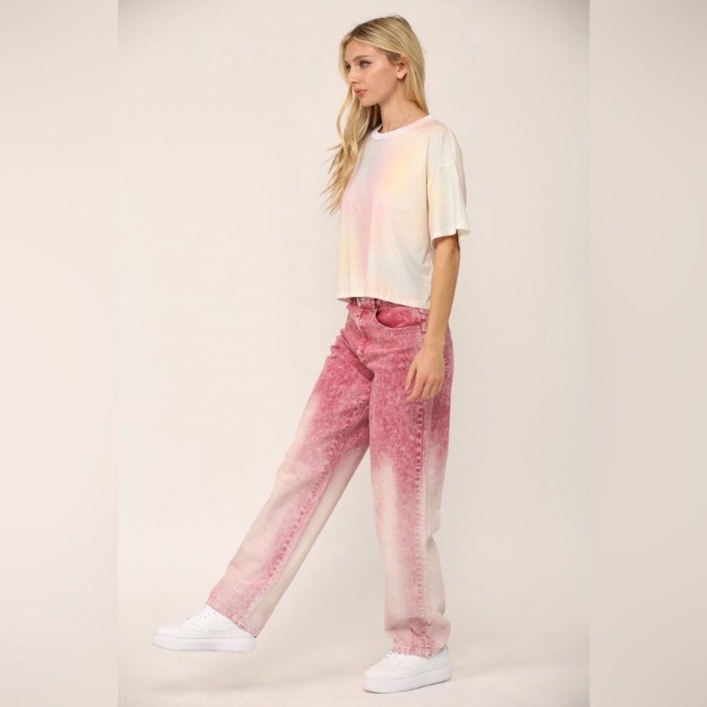 Pink Ombré Acid Wash Denim Pants